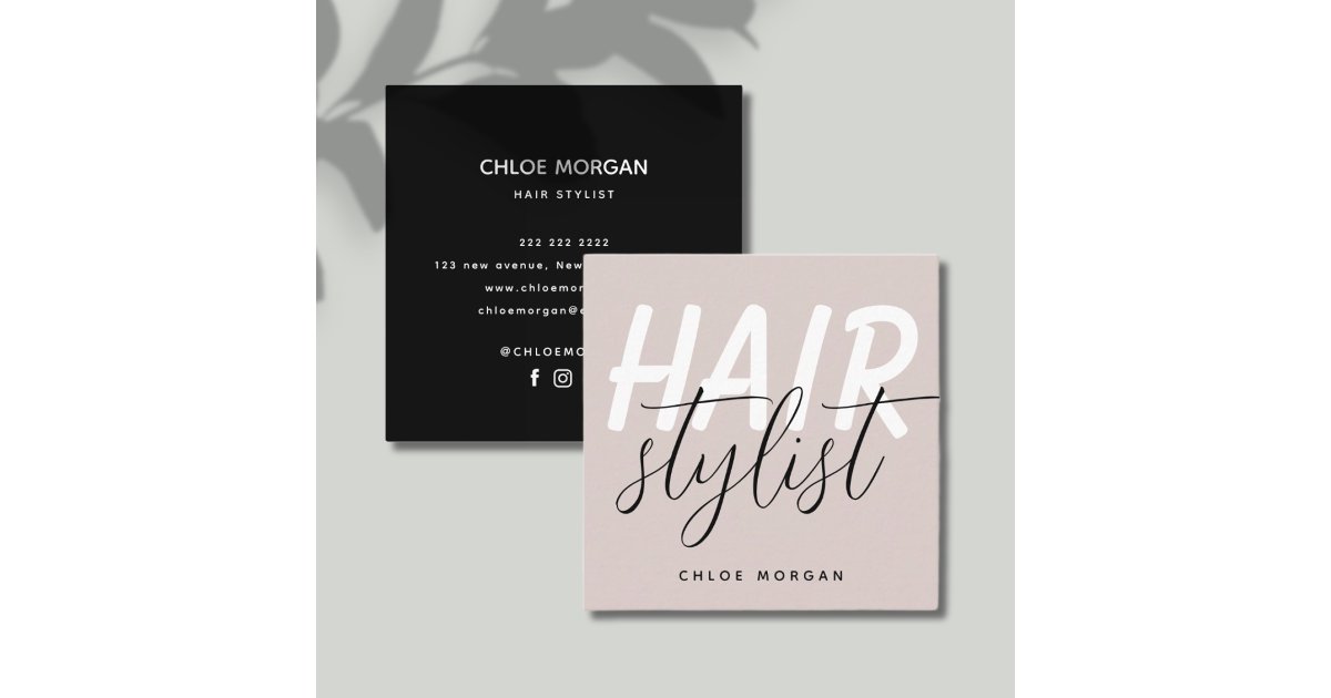 Modern hair stylist script dusty pink square business card | Zazzle