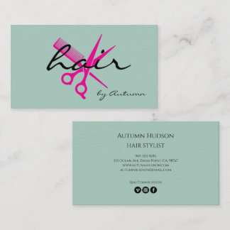 Modern Hair Stylist Script Mint Pink Business Card