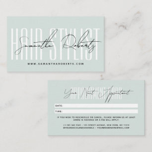 Modern hair stylist script typography blue appointment card