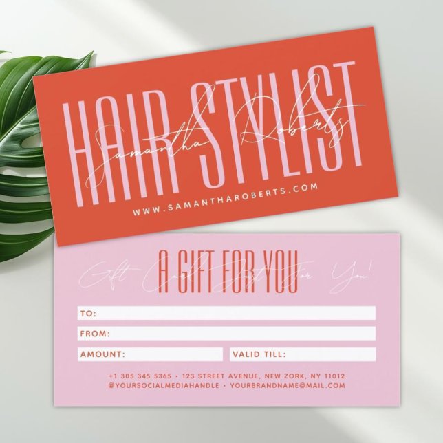 Modern hair stylist script typography gift card (Creator Uploaded)