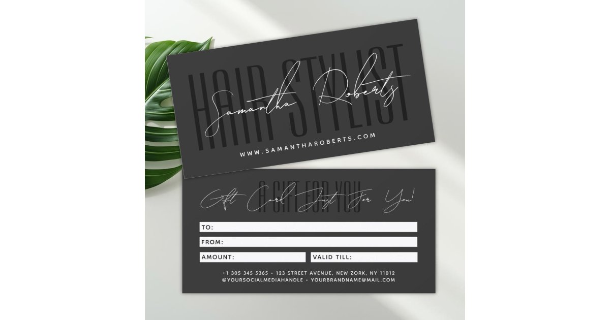 Modern hair stylist script typography gift card | Zazzle