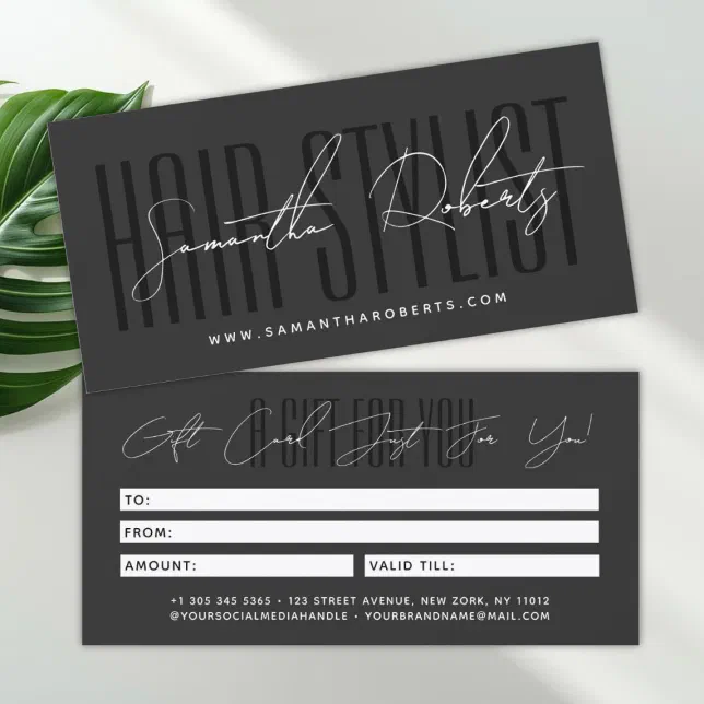 Modern hair stylist script typography gift card | Zazzle