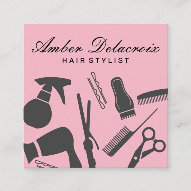 Modern Hair Stylist Tools Square Business Card (Front)