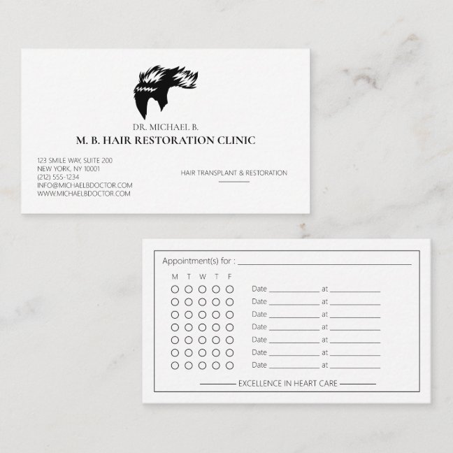 Modern Hair Transplant Clinic Restoration Appointment Card