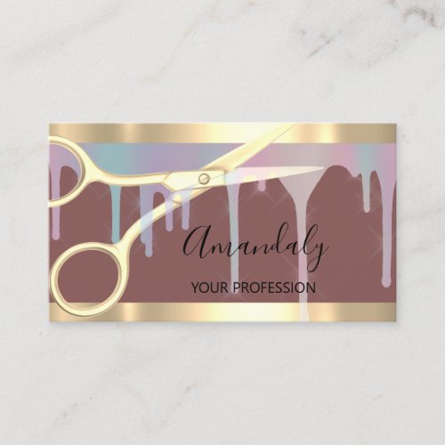 Modern Hairdresser Coiffeur Gold Scissors Drips Business Card