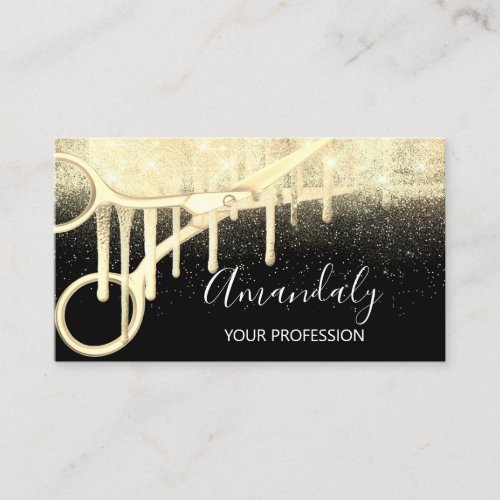 Modern Hairdresser Coiffeur Scissors Black Gold Business Card