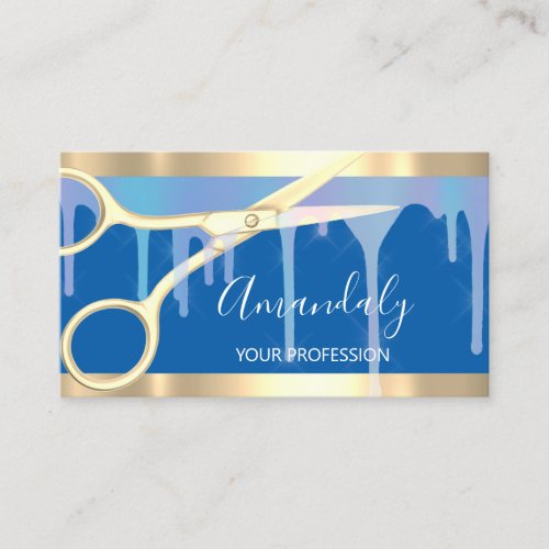 Modern Hairdresser Coiffeur Scissors Blue Gold Business Card