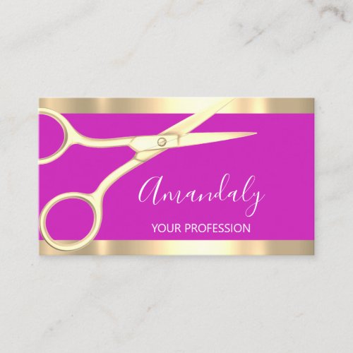 Modern Hairdresser Coiffeur Scissors Bright Pink Business Card