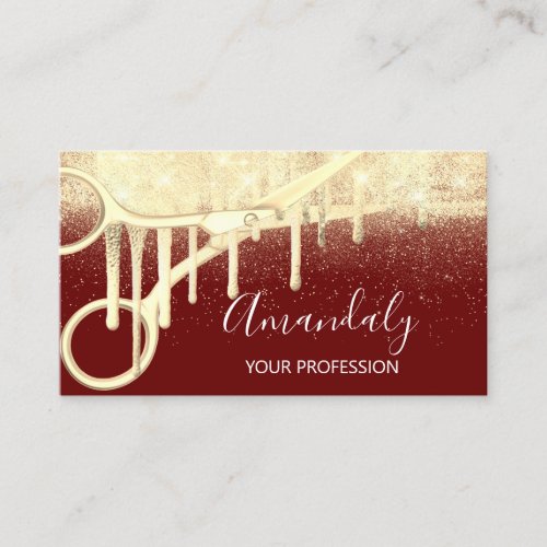 Modern Hairdresser Coiffeur Scissors Burgundy Gold Business Card