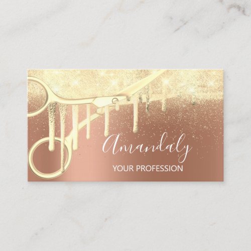 Modern Hairdresser Coiffeur Scissors Copper Gold Business Card