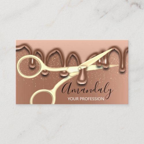 Modern Hairdresser Coiffeur Scissors Copper Rose Business Card