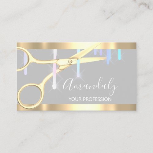 Modern Hairdresser Coiffeur Scissors Drips Gray Business Card