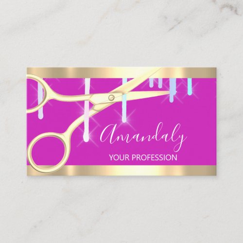 Modern Hairdresser Coiffeur Scissors Drips Pink Business Card