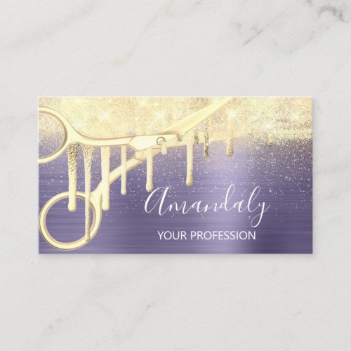 Modern Hairdresser Coiffeur Scissors Gold Purple Business Card