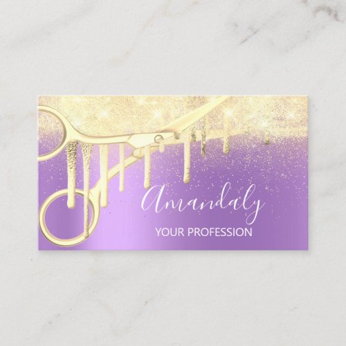 Modern Hairdresser Coiffeur Scissors Purple Gold Business Card