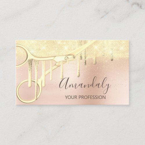 Modern Hairdresser Coiffeur Scissors Rose Gold Business Card