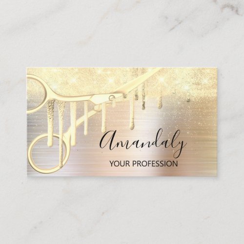 Modern Hairdresser Coiffeur Scissors Rose Gold Business Card