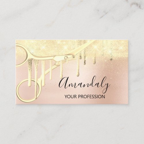 Modern Hairdresser Coiffeur Scissors Rose Gold LUX Business Card