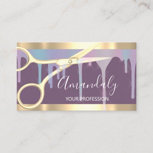 Modern Hairdresser Coiffeur Scissors Violet Gold Business Card