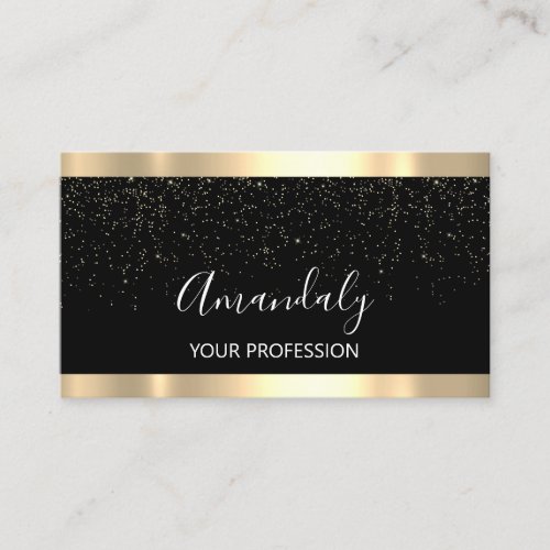 Modern Hairdresser Golden Confetti Black Business Card