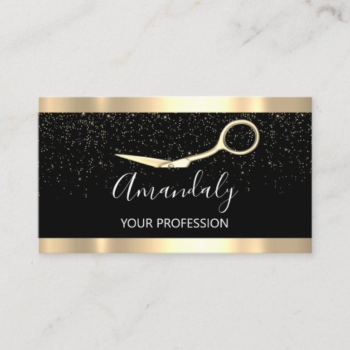 Modern Hairdresser Golden Confetti Scissors Business Card
