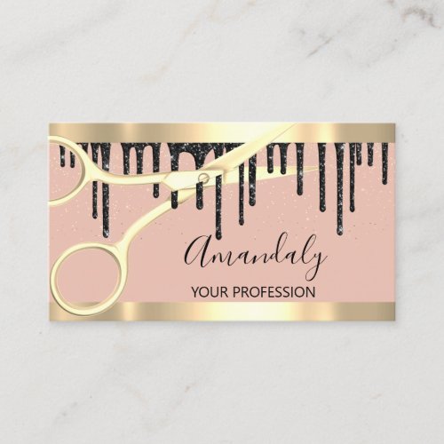 Modern Hairdresser Scissors Black Drips Rose Business Card