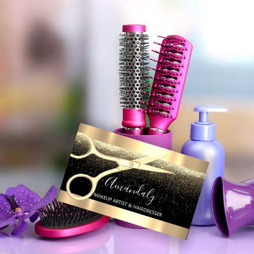 Modern Hairdresser Scissors Coiffeur Confetti Gold Business Card