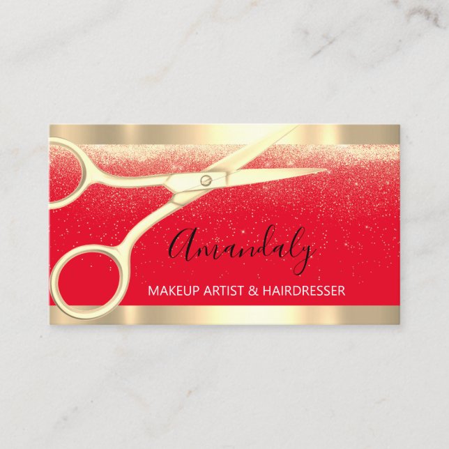 Modern Hairdresser Scissors Coiffeur Gold Confetti Business Card (Front)
