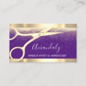 Modern Hairdresser Scissors Coiffeur Gold Purple Business Card (Front)
