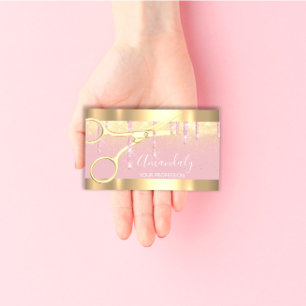 Modern Hairdresser Scissors Drips Gold Pink Blush Business Card