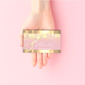 Modern Hairdresser Scissors Drips Gold Pink  Blush Business Card by luxury_luxury at Zazzle
