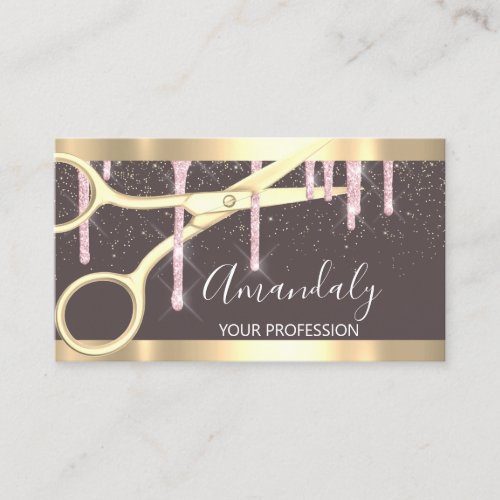 Modern Hairdresser Scissors Drips Gold Pink Skinny Business Card