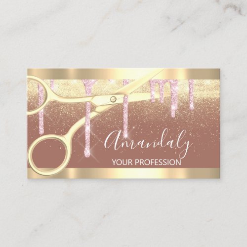 Modern Hairdresser Scissors Drips Gold  Rose Business Card