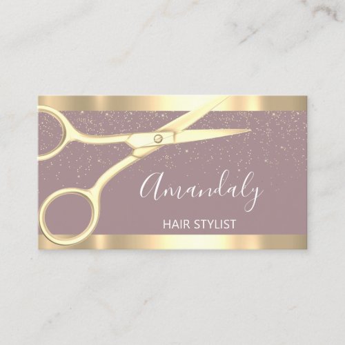 Modern Hairdresser Scissors Gold Confetti Rose Business Card