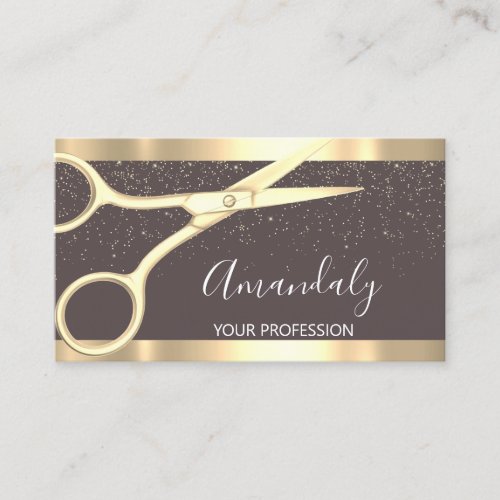 Modern Hairdresser Scissors Gold Confetti Skinny Business Card