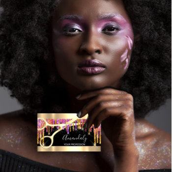 Modern Hairdresser Scissors Purple Glitter Black Business Card by luxury_luxury at Zazzle