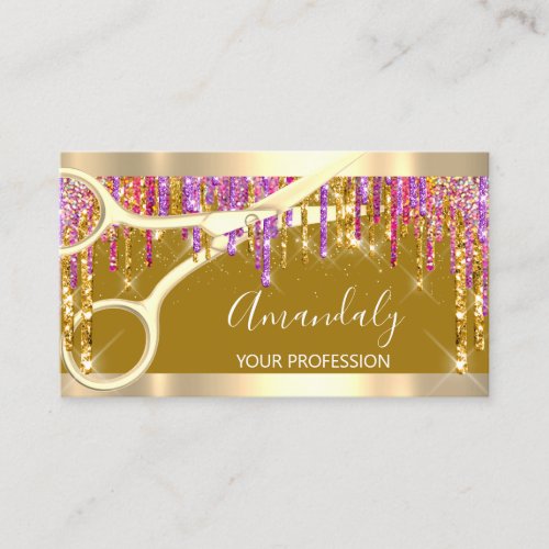 Modern Hairdresser Scissors Purple Glitter Drips Business Card