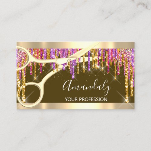 Modern Hairdresser Scissors Purple Glitter Moore Business Card