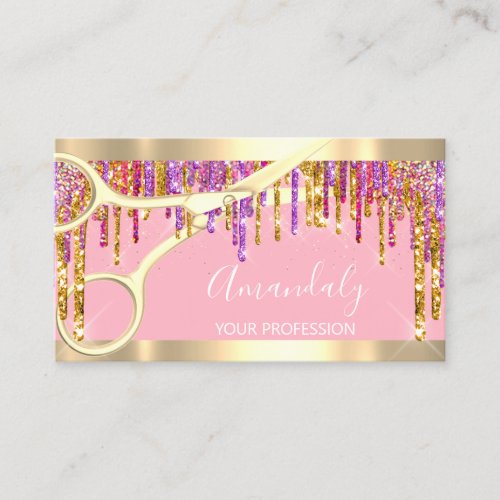 Modern Hairdresser Scissors Purple Glitter Pink Business Card