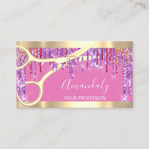 Modern Hairdresser Scissors Purple Glitter Violet Business Card