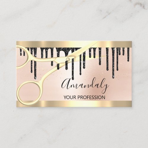 Modern Hairdresser Scissors Rose Gold Confetti Business Card