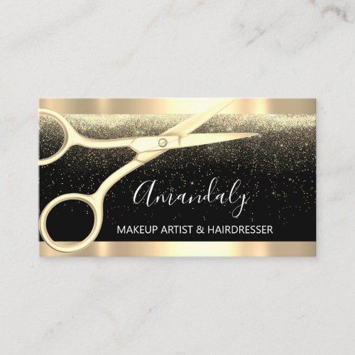 Modern Hairdresser Scissors Stylist Coiffeur Gold Business Card