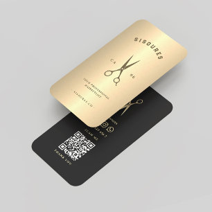 Modern Hairstylist Barbershop Black Gold Scissors Business Card