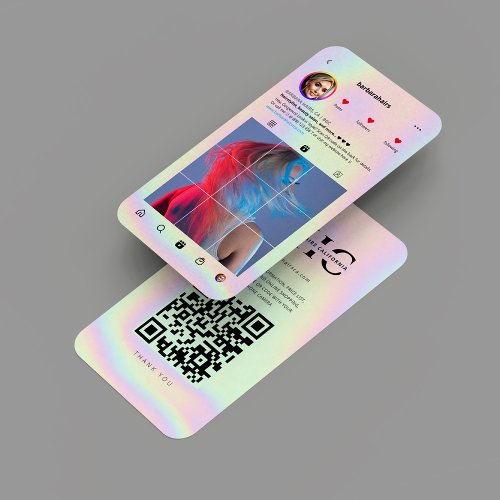 Modern Hairstylist Hair Holographic Instagram IG Business Card