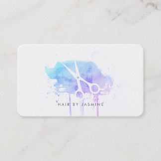 modern hairstylist hair watercolor blue purple business card
