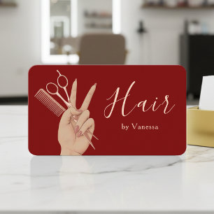 Modern Hairstylist Hairdresser Chic Red Rose Gold Business Card