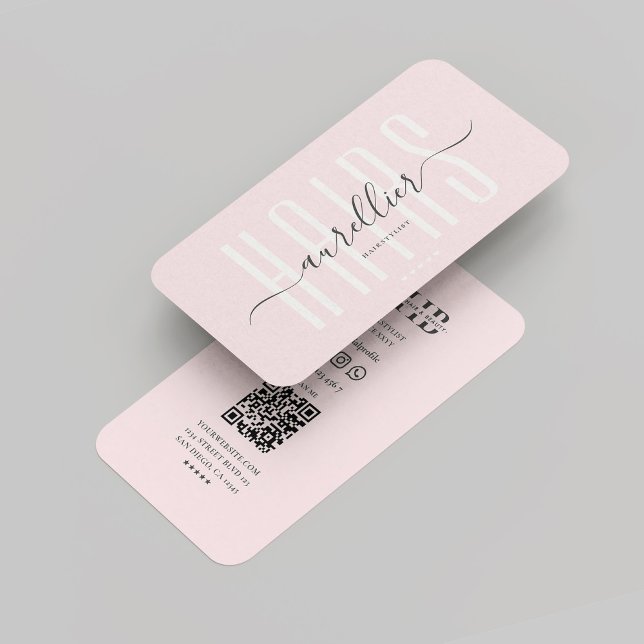 Modern Hairstylist Hairs Monogram Pink  Business Card (Modern Hairstylist Hairs Monogram Pink Business Card
)