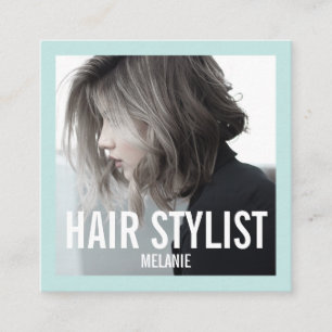 Modern hairstylist photo square business card