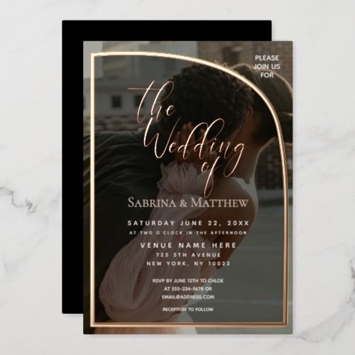 Modern Half Arch Photo Wedding  Foil Invitation