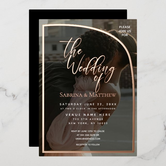 Modern Half Arch Photo Wedding  Foil Invitation (Front/Back)